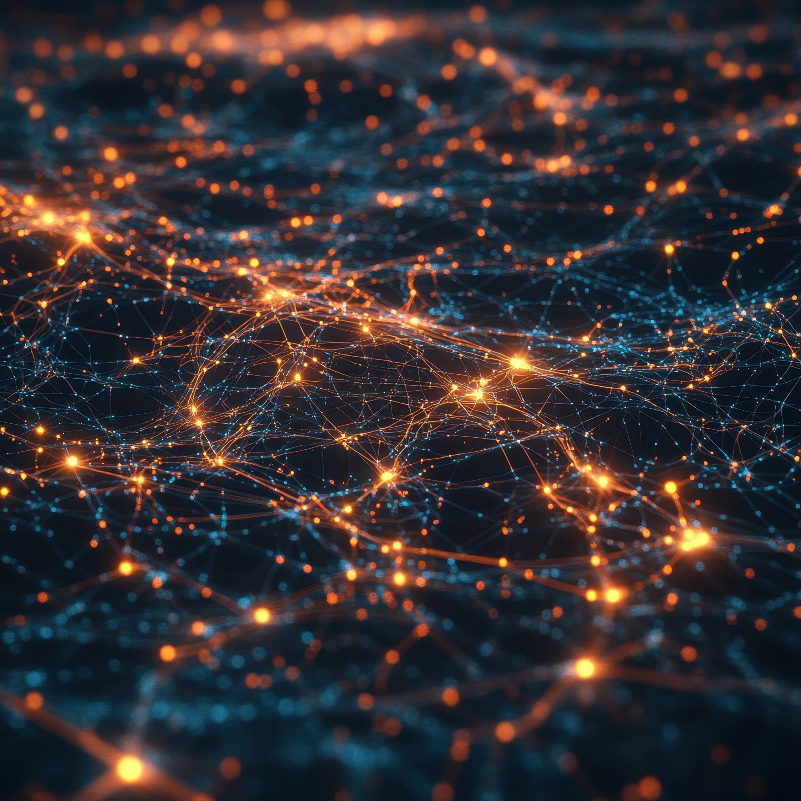 Abstract network of glowing connected nodes representing a mapped, transparent delivery process